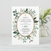 Grüne Eucalyptus Foliage Bouquet Heilige Kommune Einladung (Stehend Vorderseite)