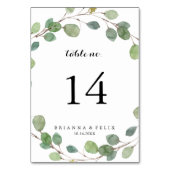 Grüne Eucalyptus Foliage Calligraphy Wedding Tischnummer (Rückseite)