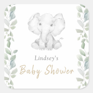 Grüne Eucalyptus Kleine Elephant Babydusche Quadratischer Aufkleber