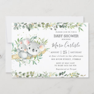 Grüne Eucalyptus Koala Neutral Baby Shower Boy Einladung