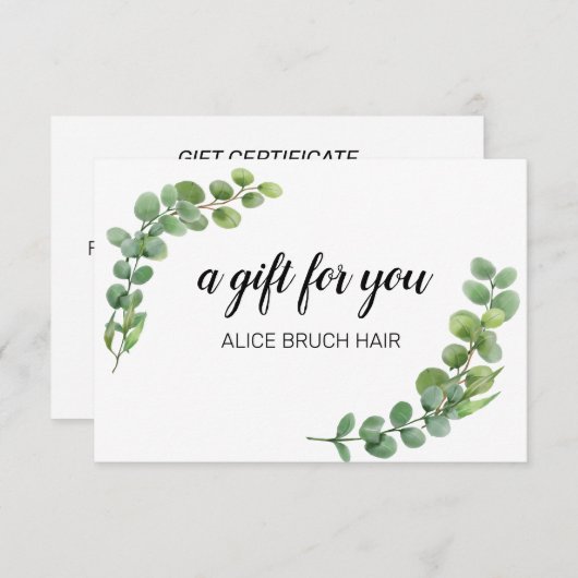 Grüne Eucalyptus Modernes Einfaches Geschenkgutsch (Vorne/Hinten)