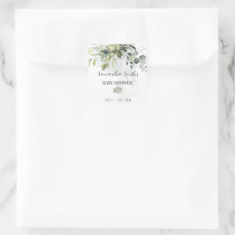 Grüne Eucalyptus Succulent Baby Shower Quadratischer Aufkleber
