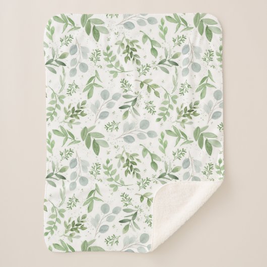Grüne Eucalyptus Wasserfarben Sherpa Blanket Sherpadecke (Vorderseite)