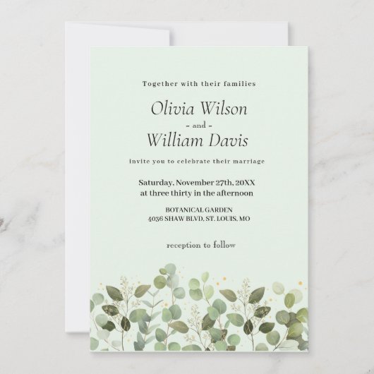 Grüne Eucalyptus Wedding Einladung (Vorderseite)