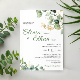 Grüne Eukalyptus-Aquarell-Botanische Hochzeit Einladung