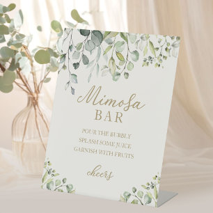 Grüne Eukalyptus-Aquarell-Mimosa-Bar-Schild Sockelschild