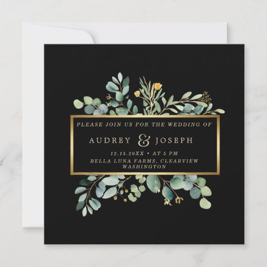 Grüne Eukalyptus auf schwarz | Weihnachtsfeier Einladung (Vorderseite)