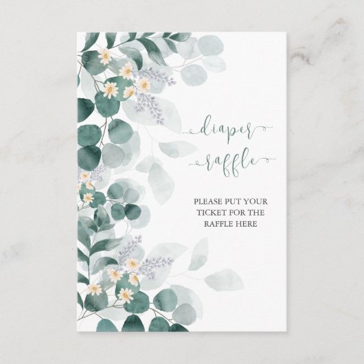 Grüne Eukalyptus Babydusche-Windeln Tombola Begleitkarte (Vorderseite)