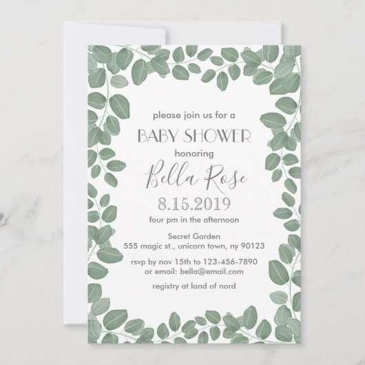 Grüne Eukalyptus-Babyduschkarten Einladung (Vorderseite)