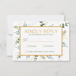 Grüne Eukalyptus Blattage Hochzeit RSVP Karte