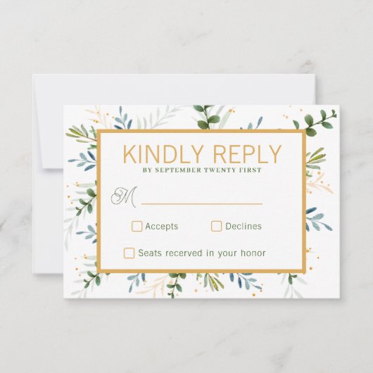 Grüne Eukalyptus Blattage Hochzeit RSVP Karte (Vorderseite)