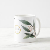 Grüne Eukalyptus-Blattblättermutter Monogramm Kaffeetasse (VorderseiteRechts)