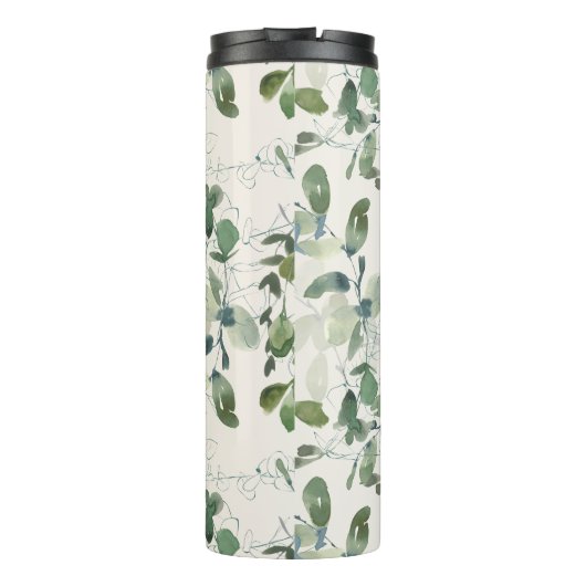 Grüne Eukalyptus-Blätter auf Cream Monogram Thermosbecher (Rückseite)