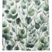 Grüne Eukalyptus-Blätter auf dem weißen Duschvorha Duschvorhang (Vorderseite)