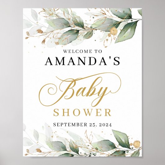 Grüne Eukalyptus-Blätter Begrüßungszeichen Poster (Vorne)