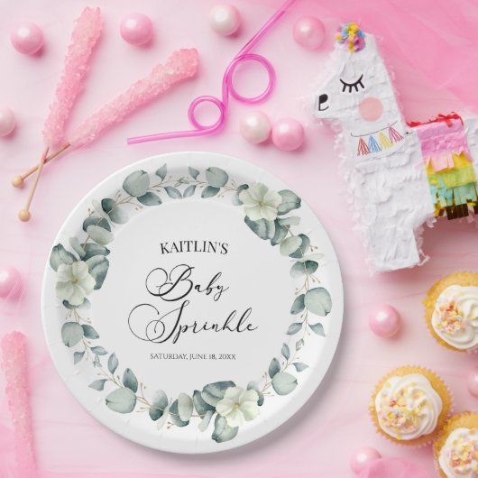 Grüne Eukalyptus-Blätter Botanical Baby Sprinkle Pappteller (Party)