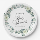 Grüne Eukalyptus-Blätter Botanical Baby Sprinkle Pappteller (Vorderseite)