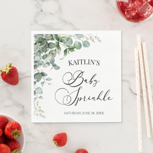 Grüne Eukalyptus-Blätter Botanical Baby Sprinkle Serviette (Beispiel)