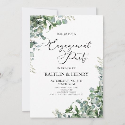 Grüne Eukalyptus-Blätter Botanische Engagement-Par Einladung (Vorderseite)