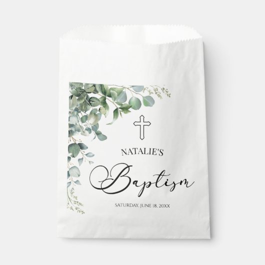 Grüne Eukalyptus-Blätter Botanische Taufe Geschenktütchen (Vorderseite)
