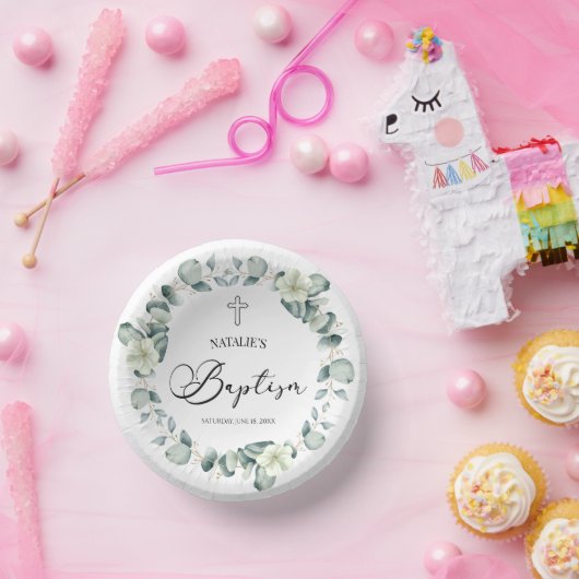 Grüne Eukalyptus-Blätter Botanische Taufe Pappteller (Party)