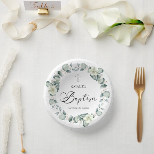 Grüne Eukalyptus-Blätter Botanische Taufe Pappteller (Hochzeit)
