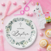 Grüne Eukalyptus-Blätter Botanische Taufe Pappteller (Party)