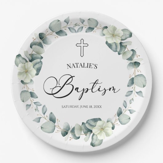Grüne Eukalyptus-Blätter Botanische Taufe Pappteller (Vorderseite)