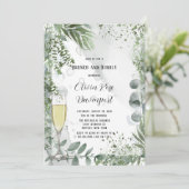 Grüne Eukalyptus-Blätter Brunch und Bubbly Einladung (Stehend Vorderseite)