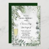 Grüne Eukalyptus-Blätter Brunch und Bubbly Einladung (Vorne/Hinten)