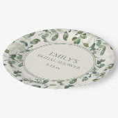 Grüne Eukalyptus-Blätter Creme Brautparty Pappteller (Schrägansicht)