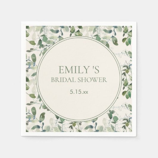 Grüne Eukalyptus-Blätter Creme Brautparty Serviette (Vorderseite)