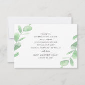 Grüne Eukalyptus-Blätter. Einfache Hochzeit im Wal Dankeskarte (Rückseite)