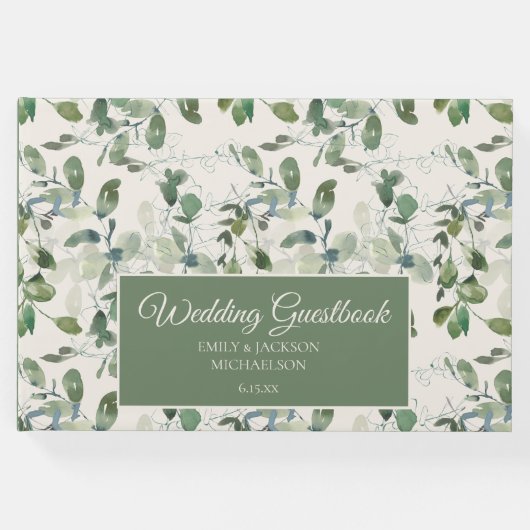 Grüne Eukalyptus-Blätter Gästebuch (Vorderseite)