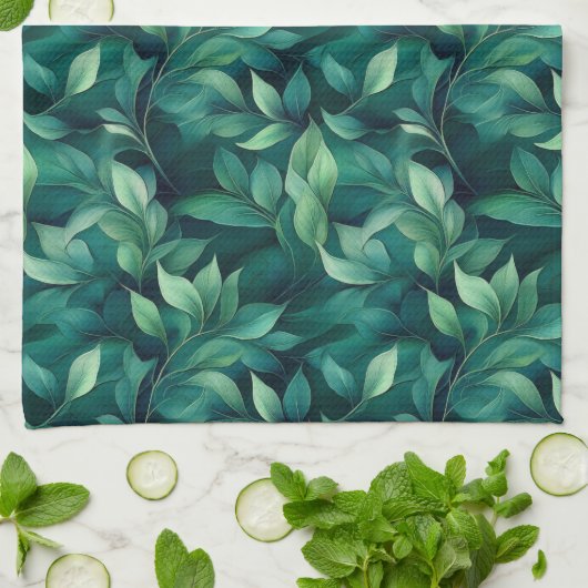 Grüne Eukalyptus-Blätter Geschirrtuch (Gefaltet)