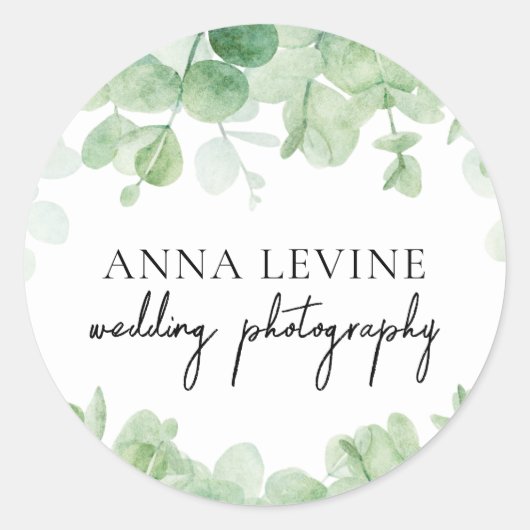 Grüne Eukalyptus-Blätter Grenzname Runder Aufkleber (Vorderseite)