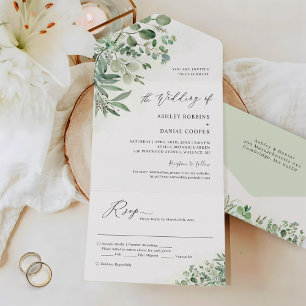 Grüne Eukalyptus-Blätter Hochzeit (kein ENV erford All In One Einladung