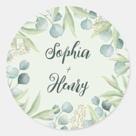 Grüne Eukalyptus-Blätter Hochzeit Runder Aufkleber