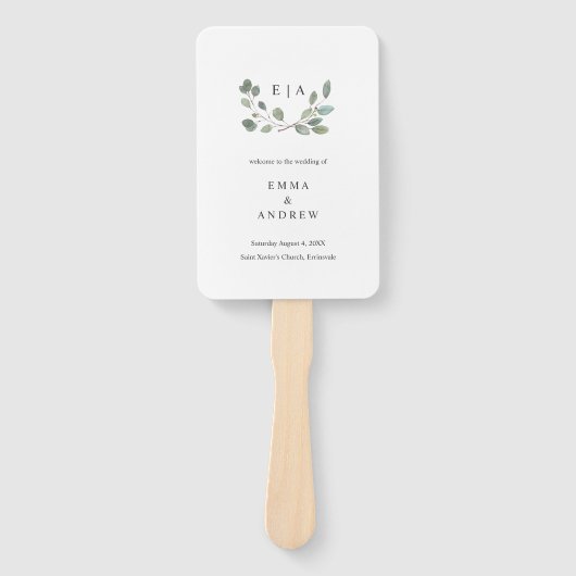 Grüne Eukalyptus-Blätter Hochzeitsprogramm Fächer (Vorderseite)