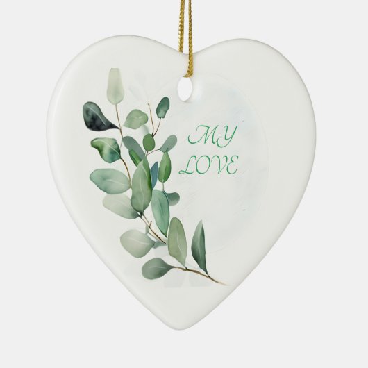 Grüne Eukalyptus-Blätter Keramik Ornament (Rechts)