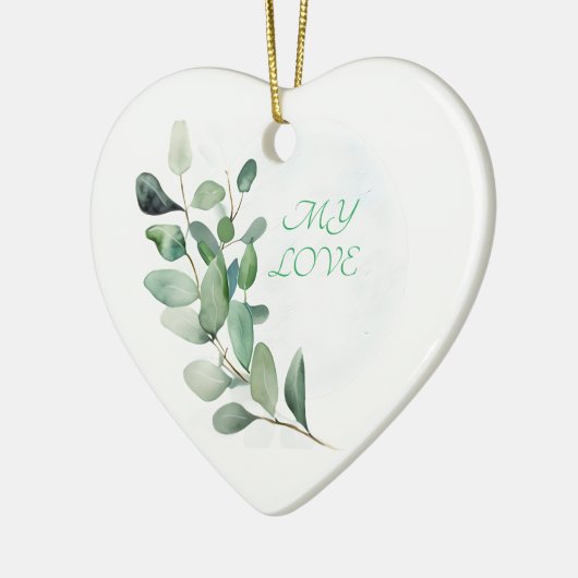Grüne Eukalyptus-Blätter Keramik Ornament (Links)