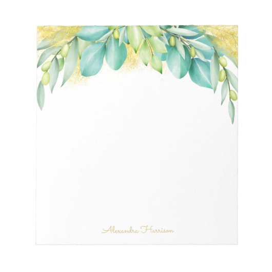 Grüne Eukalyptus-Blätter Olivenzweige Notizblock (Vorderseite)