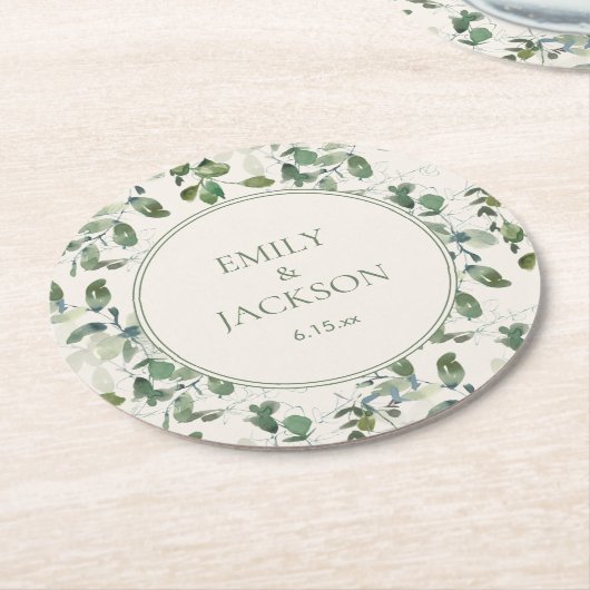 Grüne Eukalyptus-Blätter Runder Pappuntersetzer (Angewinkelt)