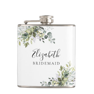 Grüne Eukalyptus-Blumen-Brautdusche Flachmann