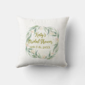 Grüne Eukalyptus-Blumen-Brautparty-Name Datum gehe Kissen (Rückseite)