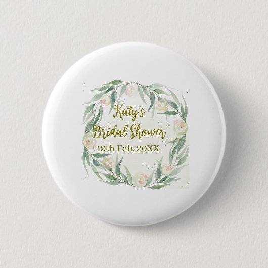 Grüne Eukalyptus-Blumen-Brautparty-Name Datum los Button (Vorderseite)