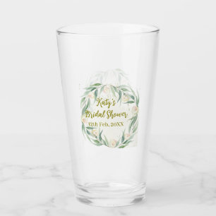Grüne Eukalyptus-Blumen-Hochzeitsdusche Name Datum Glas
