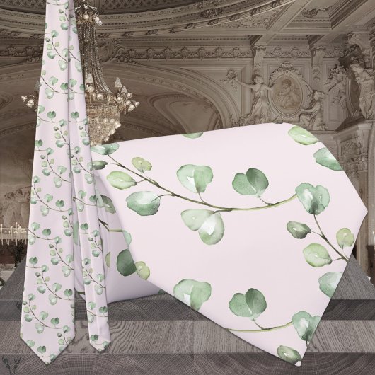 Grüne Eukalyptus Blush Pink Wedding Krawatte