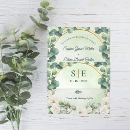 Grüne Eukalyptus-Botanik-Monogramm-Hochzeit Einladungsbanderole