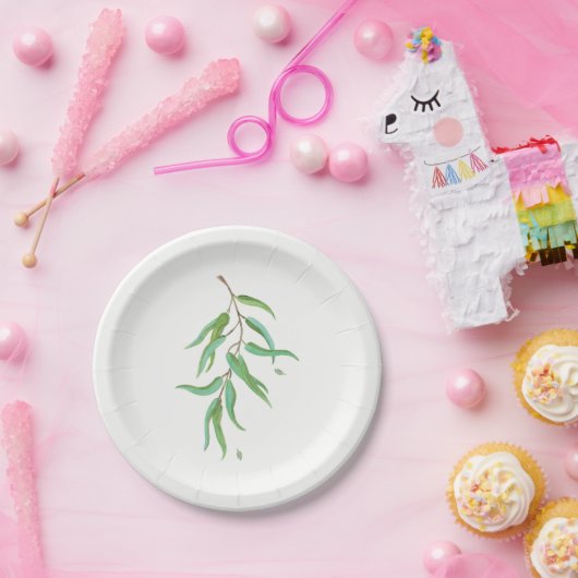 Grüne Eukalyptus Botanische Blätter Rustikale Hoch Pappteller (Party)